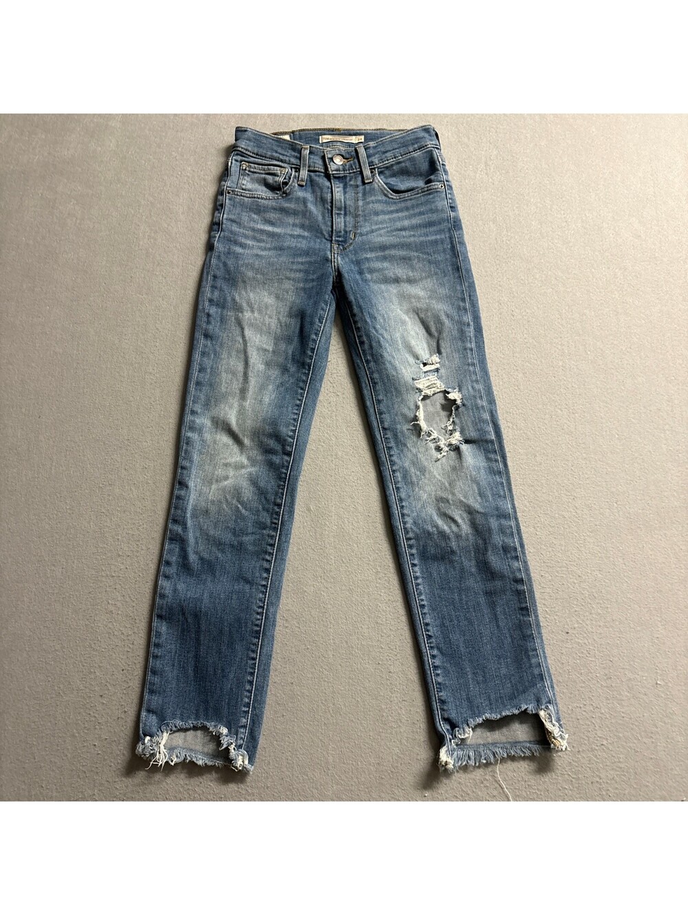 Levi's Premium 724 High Rise Straight Jeans Womens 24 Distressed Raw Cut Hem